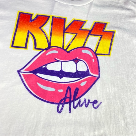 KISS White Pink Lips Oversized Graphic T-Shirt L - Picture 5 of 8